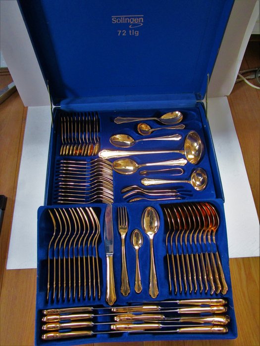 HGS Solingen - cutlery in case - 12 people (71 items) 23 / 24 karat hard gold plated