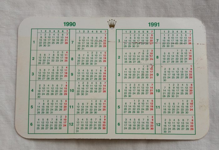 Details about   ROLEX 1990/1991 CALENDAR CARD 