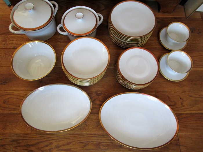 Soup Plates Grooves Gold Edge Chessboard Scherzer Porcelain 