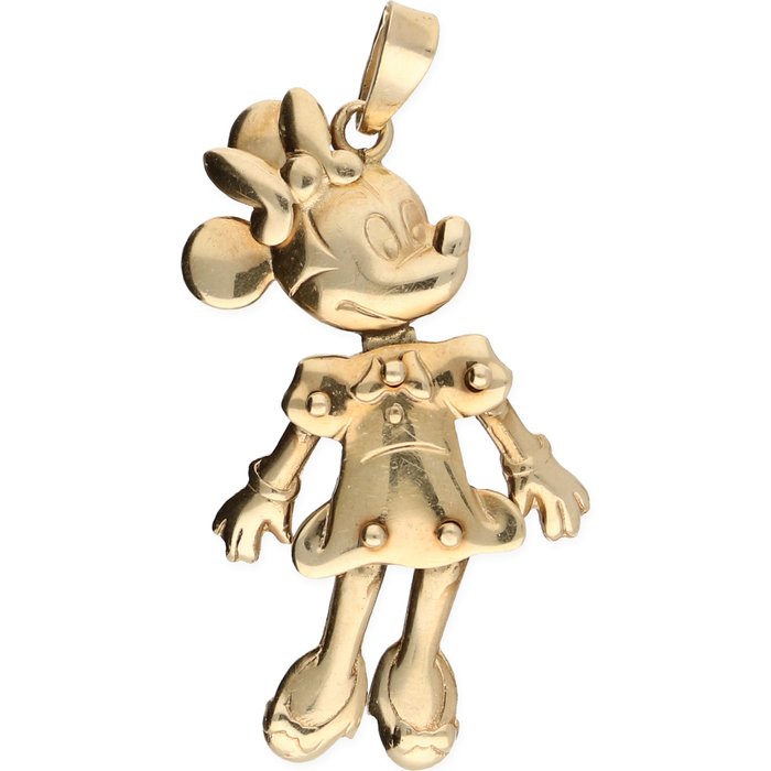 14 kt Yellow gold pendant depicting Minnie Mouse, with movable head, arms and legs, by Disney – 3.6 x 1.7 cm