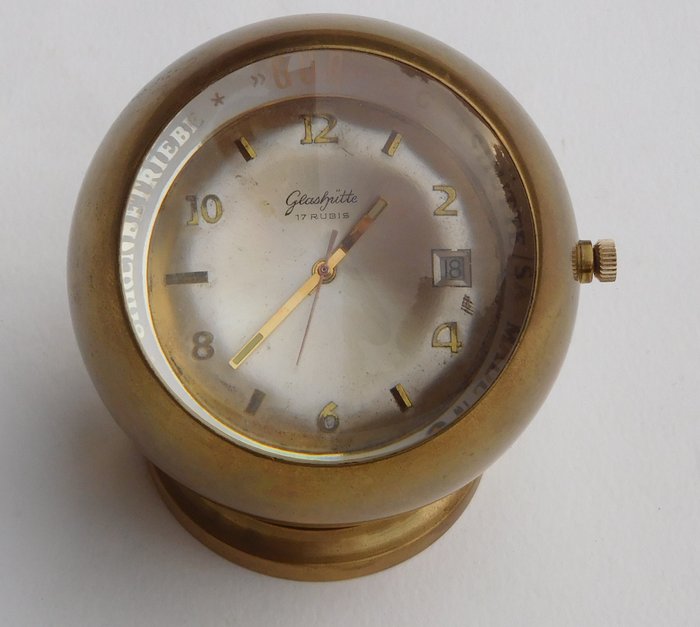 Brass + Crystal Ball clock - VEB Glashütte 17 Rubis Uhren Betriebe – Gub – Made in GDR - 1970s