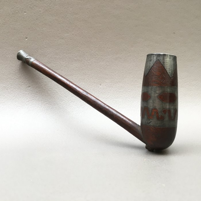 Lead inlaid wooden pipe, Xhosa, South Africa - ca. 1890