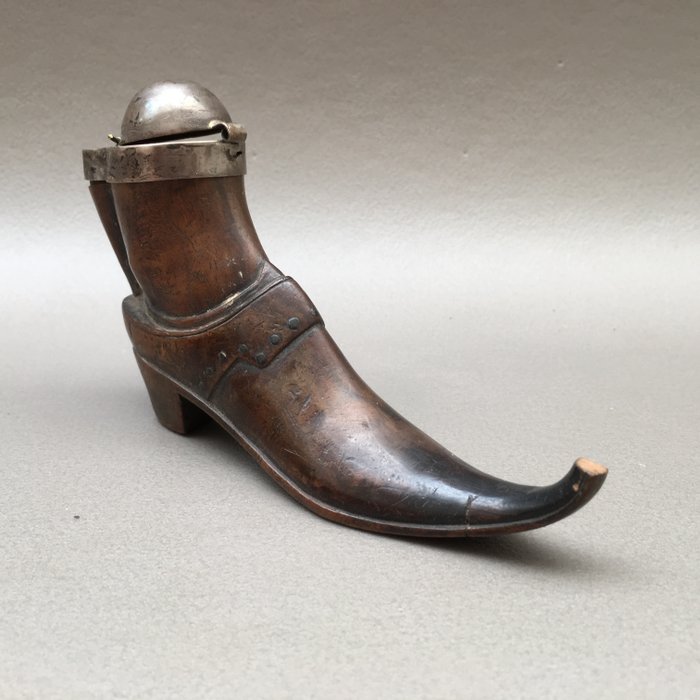 Rare wooden pipe shaped like a foot in shoe, possibly Afghan, ca. 1890