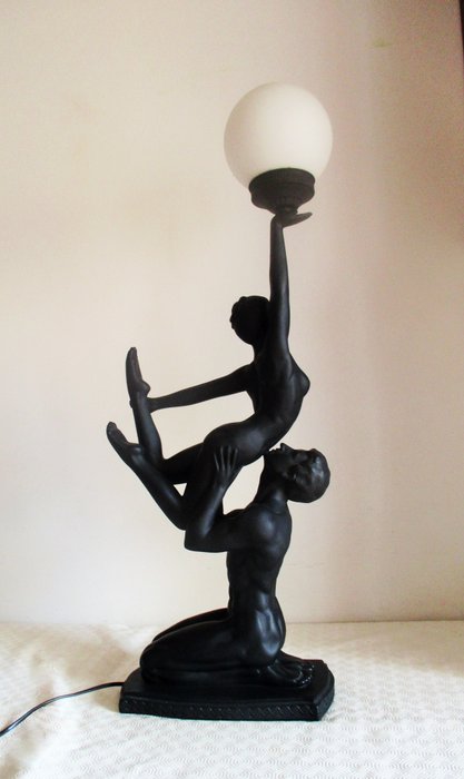 Vintage Large Lamp (84cm height) with sculpture of couple of naked dancers 