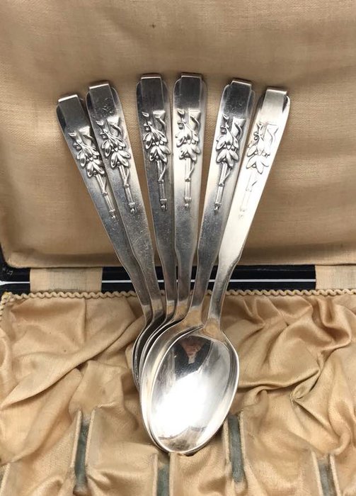 Sternegg Schaffhausen - set of 6 tea / dessert spoons "Rifle motif" - Swiss