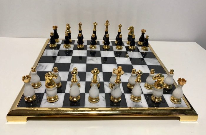 Details about   Large Chess Set Metal Classic Antique Stone and Gold Marble Pattern Chessboard 