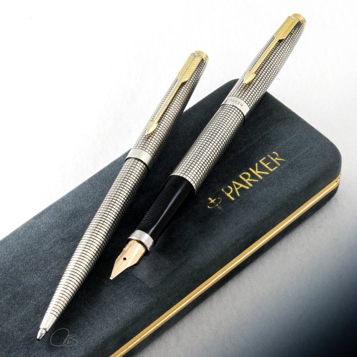 Parker 75 "Ciselé" Solid Sterling Silver Fountain and Ballpoint Set