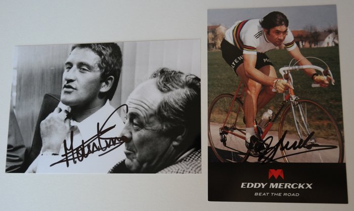 Original signatures of Eddy Merckx and Freddy Maertens (unique signature)