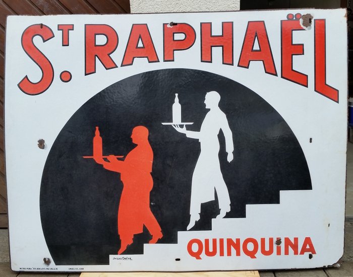 Métro-Publication - St. Raphael Quinquina - Original enamel sign 1936 - signed Jacques Cartier