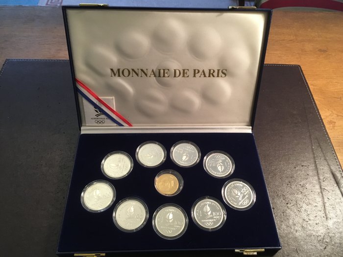 France - Monnaie de Paris - Box set of 10 coins (100 & 500 Francs) 'Jeux Olympique Albertville 92' - Gold and Silver