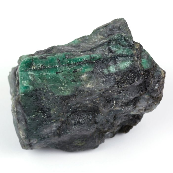Large green emerald crystal on black mica and quartz - 11 x 10 x 10 cm - 1481 g