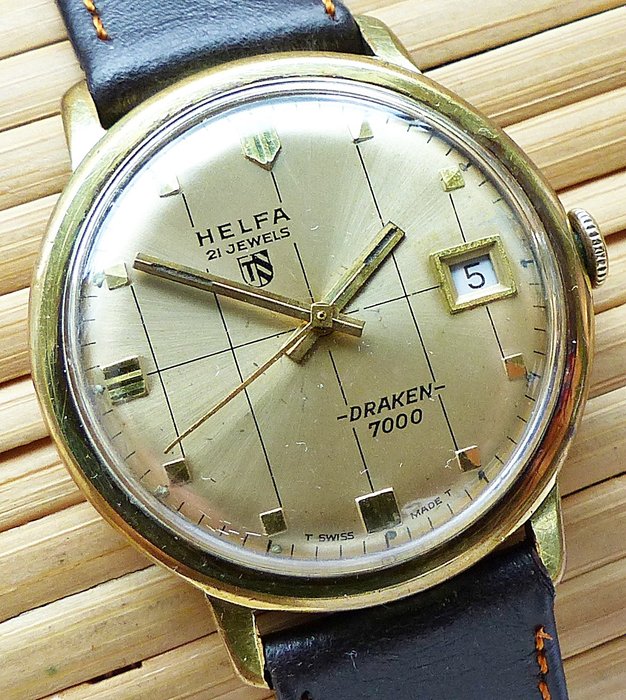 HELFA Draken 7000 with date, 21 jewels -- men's wristwatch from the 60s -- rare collector's item