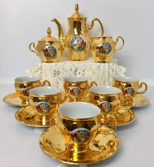 Antique Gold Bernadotte Czechoslovakian Porcelain Fine Bone China Tea set - 15x