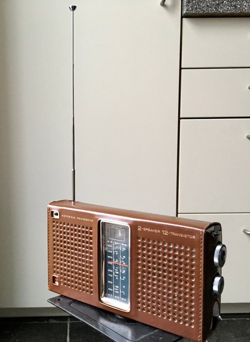 National Panasonic R-357 3 band portable transistor radio, including original leather cover and original documentation manual (user manual)