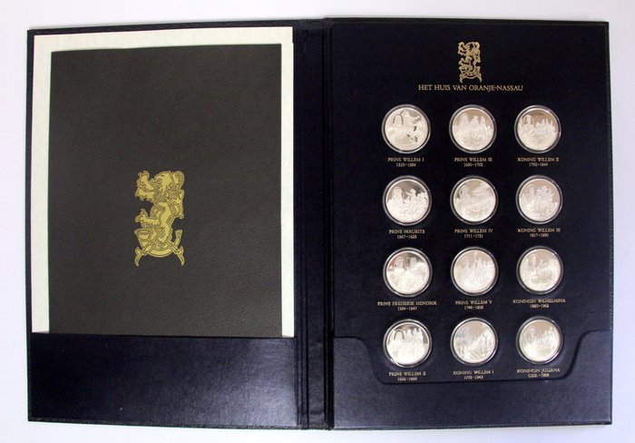 Nederland - Penningen "Het Huis van Oranje" compleet in cassette (12 munten) - zilver