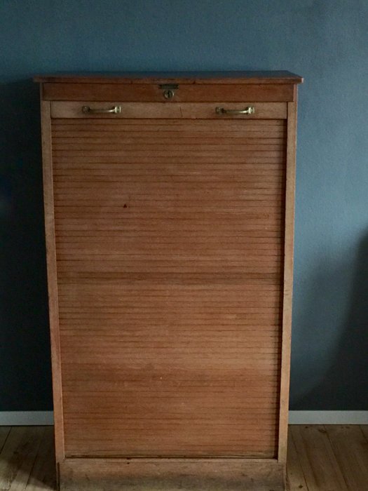 Oak Filing Cabinet With Roller Shutter Door And 9 Pull Out Catawiki