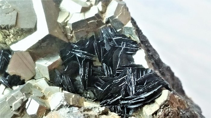 Beautiful chunk of hexagonal Pyrite crystals and Hematite crystallizations on matrix - 140 x 100 x 75 mm - 918 - g