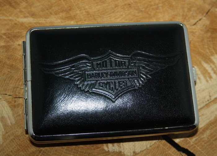 Caixa para cigarros - Harley-Davidson - pele preta verdadeira