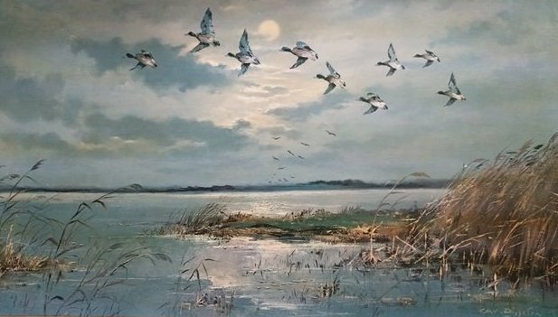 C.A.V van Diggelen (1921-1989) - Opvliegende eenden boven water
