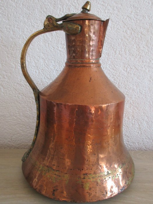 Antique hammered and handmade water jug of copper and brass 1850-1895