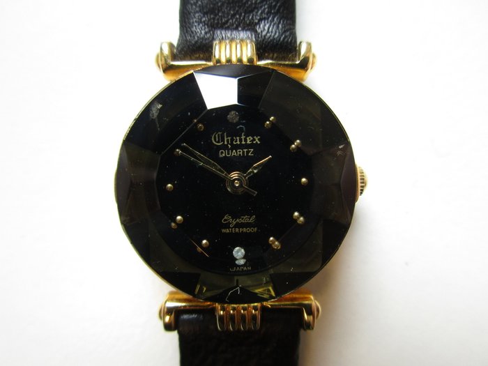 Chatex 18 kt gold-plated - women's wristwatch - facet cut glass - 1980s