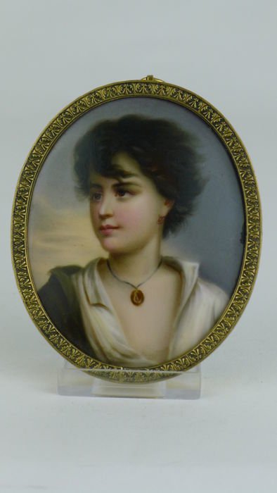 Fine miniature of a boy painted on porcelain