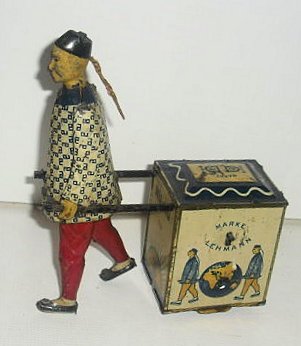 Lehmann, Germany - length 12 cm - Tin "NuNU" No. 733 Chinese tea box with clockwork motor, 1920/30s