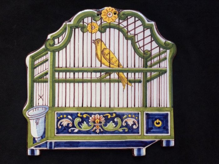 Tichelaar Makkum antique plaque, bird-cage