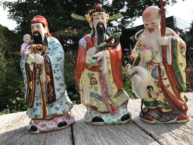 Fu Lu Shou are the three Chinese gods of luck, porcelain Chinese figures of the three wise men - China - 2nd half of 20th E
