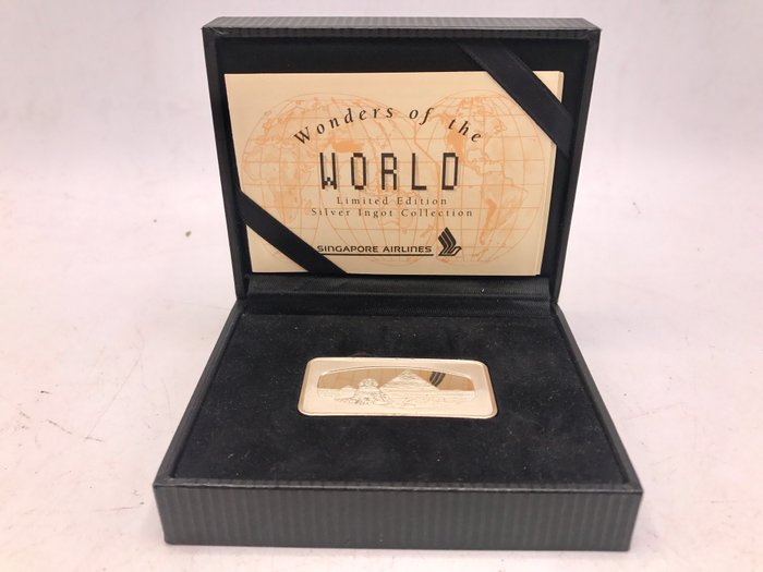 Limited edition silver ingot Wonders Of The World made for Singapore Airlines - Birmingham Mint.