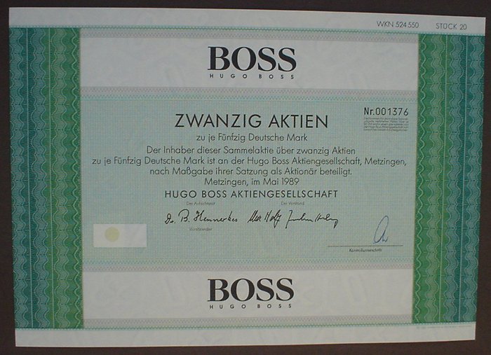 Hugo Boss Stock Certificate 50 Aktien 