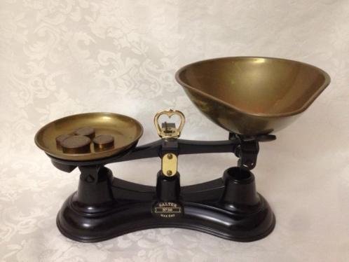 Vintage Salter No. 56 Traditioal Kitchen Scale and 4 metric weights