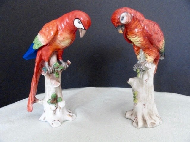 Capodimonte, Napels - couple of parrots - hand painted  porcelain.