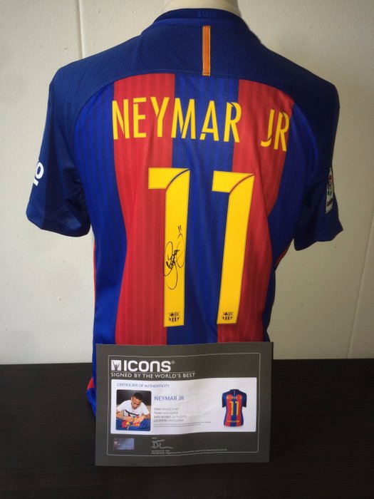 Neymar JR FC Barcelona hand signed shirt 16/17 + COA ICONS + Photoproof.