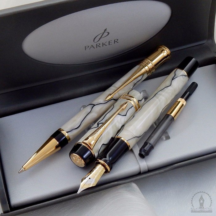 Parker Duofold Centennial Pearl & Black Ballpoint & Fountain Pen | New Old Stock / mint condition