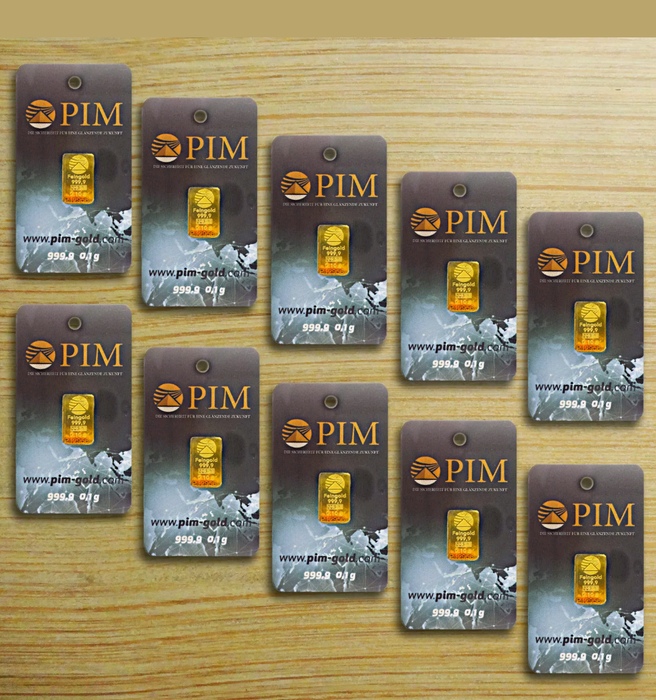 10 gold bars of 0.10 grams each - PIM/gold bars - 0.1 g 1 g