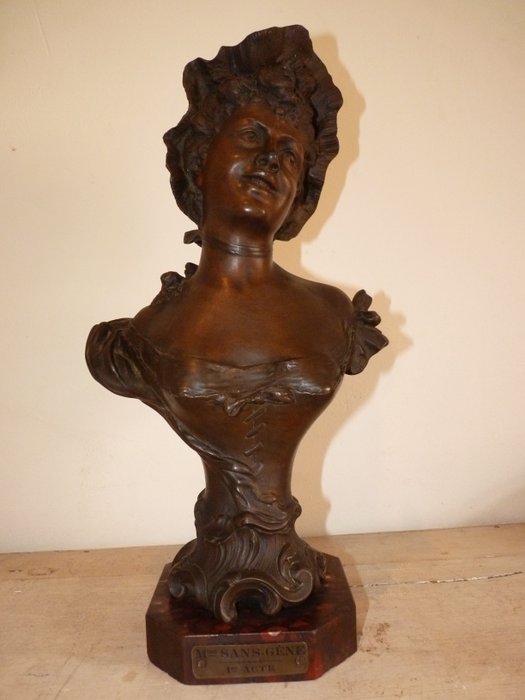 Mestais - Madame Sans-Gene - Art Nouveau gepatineerd bronzen buste