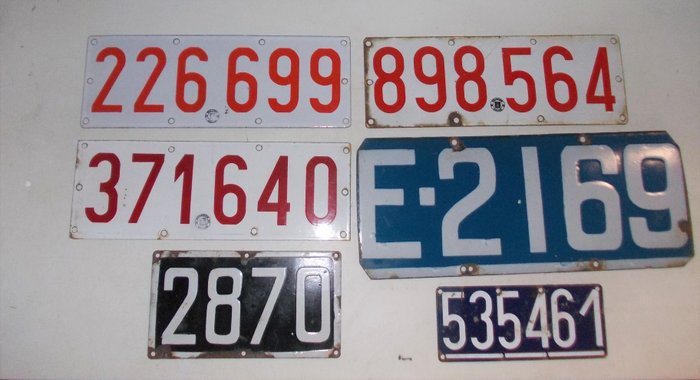 6 old enamel Belgian license plates