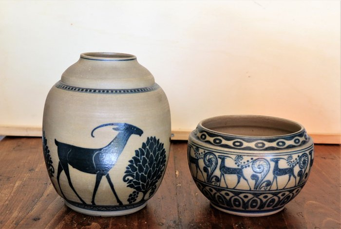 Galileo Chini - Mugello - two salt glaze pottery vases, Le Fornaci’ in Mugello, Tuscany, Italy