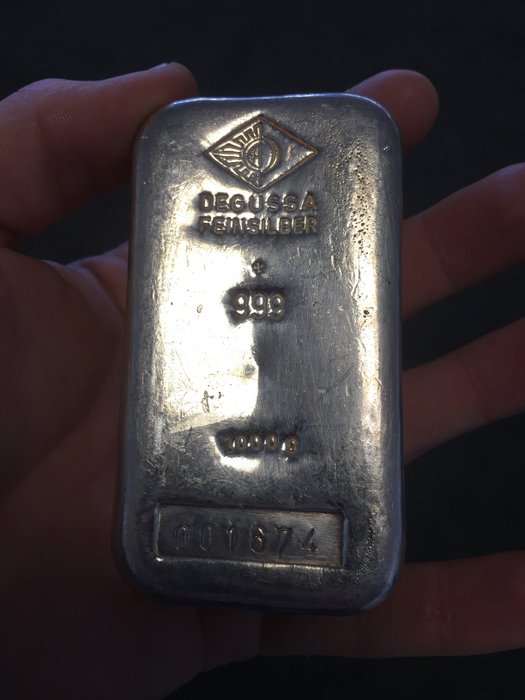 Deutschland - Degussa - 1 Kg / 1000 Gramm 999 Silberbarren / Silber - Historischer alter gegossener Barren - Eingeschweißt 