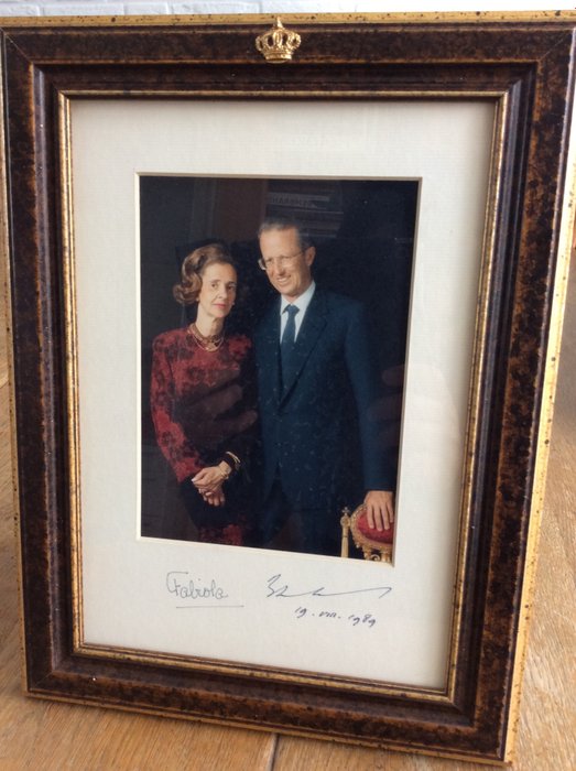 Official Portrait of King Baudouin and Queen Fabiola of Belgium - signed -in beautiful official frame
