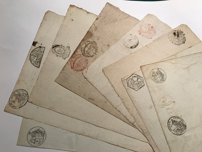 Blank stamped paper Collection of tax stamps of French Republic - 8 leaves - undated (late 18th / early 19th century)