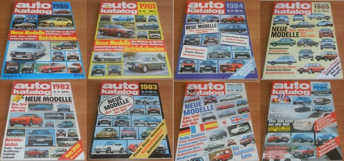 Eight yearbooks Auto Katalog 1980-1987 published by Auto Motor und Sport