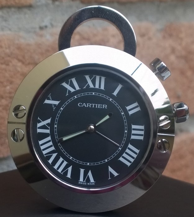 Cartier Santos Swiss Made beautiful and modern table/desk alarm clock in perfect condition