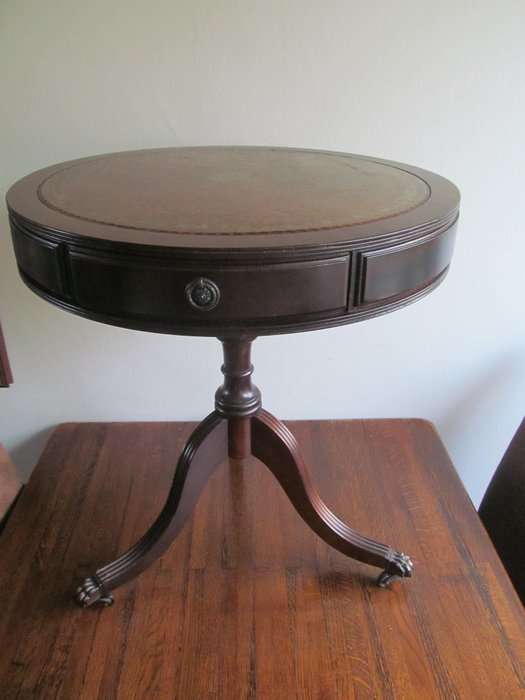 Round Side Table With Three Drawers And, Round Drum Table With Drawers