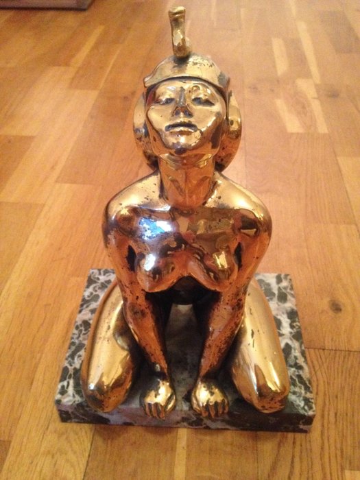 The Sphinx of Pilar Francesch, silver-plated sculpture and marble, Spain, 1990s
