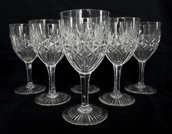 6 St Louis wine glasses in cut crystal, Gavarni model, France, circa 1900