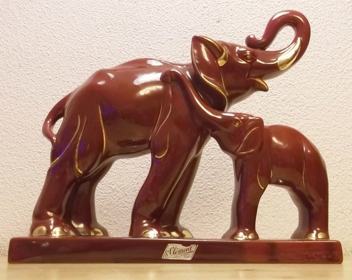 Ceramic St Clement elephant art deco red and gold signed * R. Lemenceau*