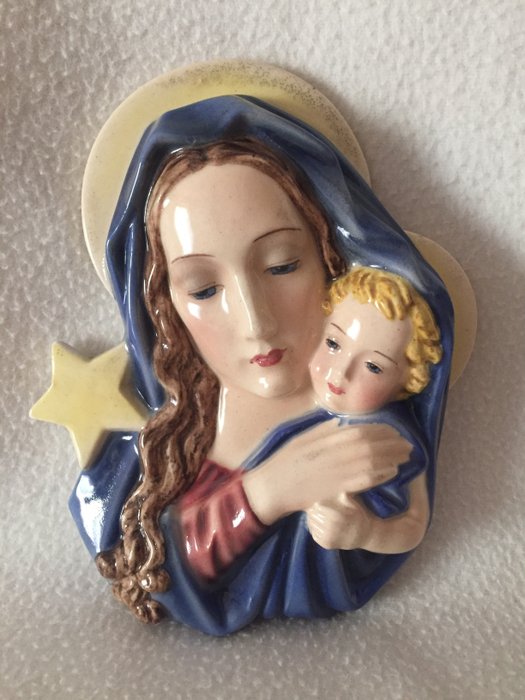 Keramos Wien Madonna (Virgin Mary & child) Art Deco Austria porcelain plaque