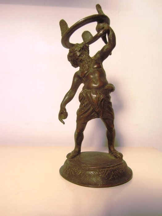 Bronze casting sculpture, Silenus with Tripod holding a snake - Naples, Italy - circa 1920